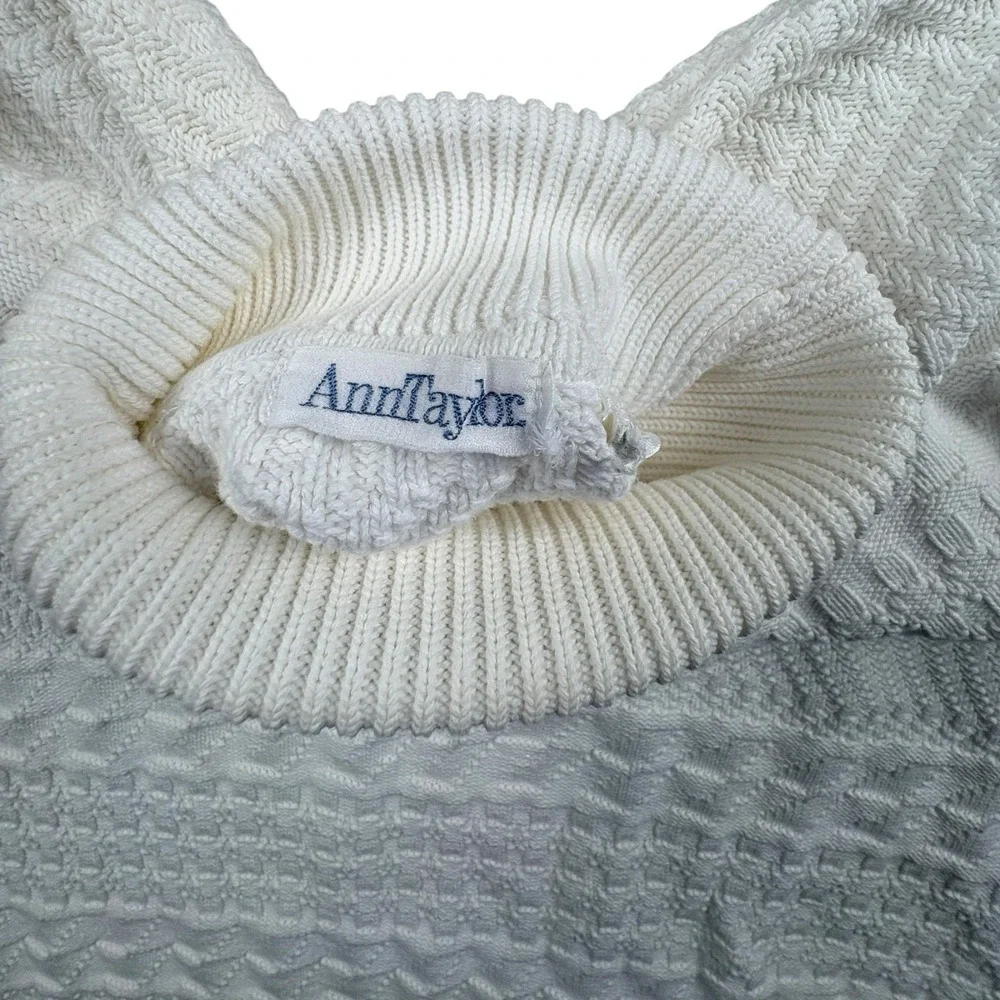 Ann‎ Taylor Cream Cable Knit Turtleneck Sweater Womens Medium 100% Cotton